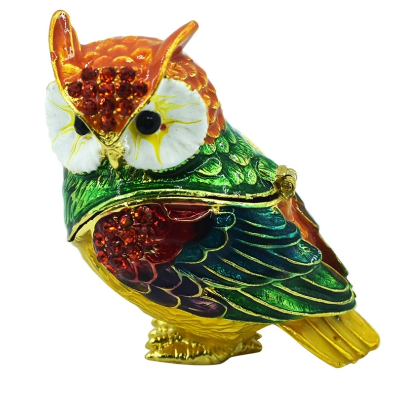 

Y4QB Jewelry Storage Box Vintage Enameled Animals Owl Shaped Jewelry Organizer Trinket Box Ornaments Crafts for Ring Necklace