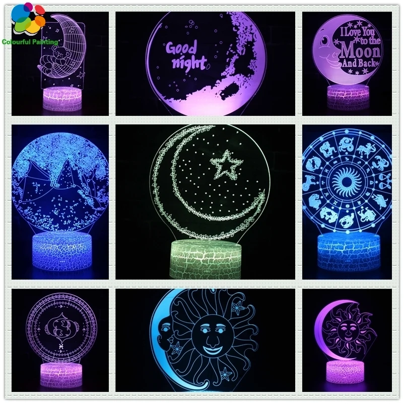 Двенадцать созвездий спокойной ночи Луны солнце звезда арт 3D светодиодный