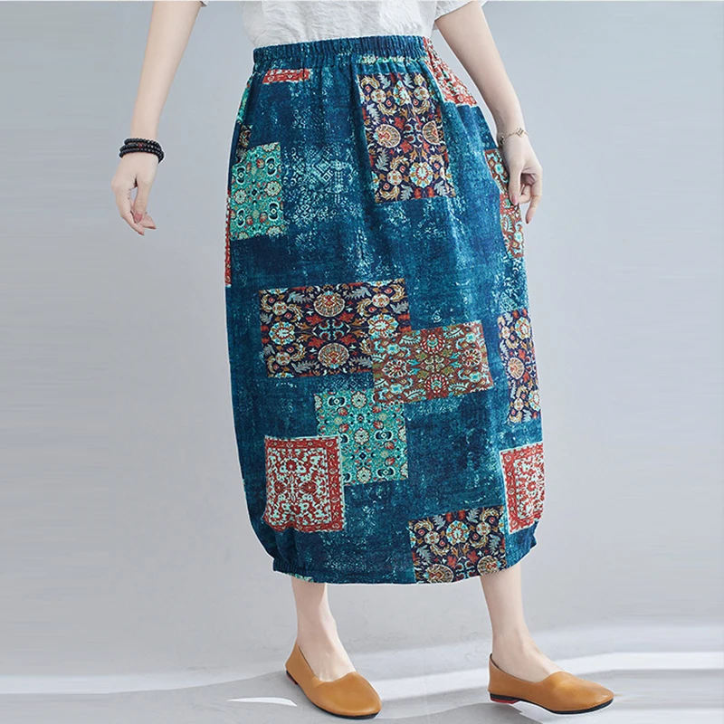Женская прямая юбка в китайском стиле из смесовой хлопка с принтом повседневная