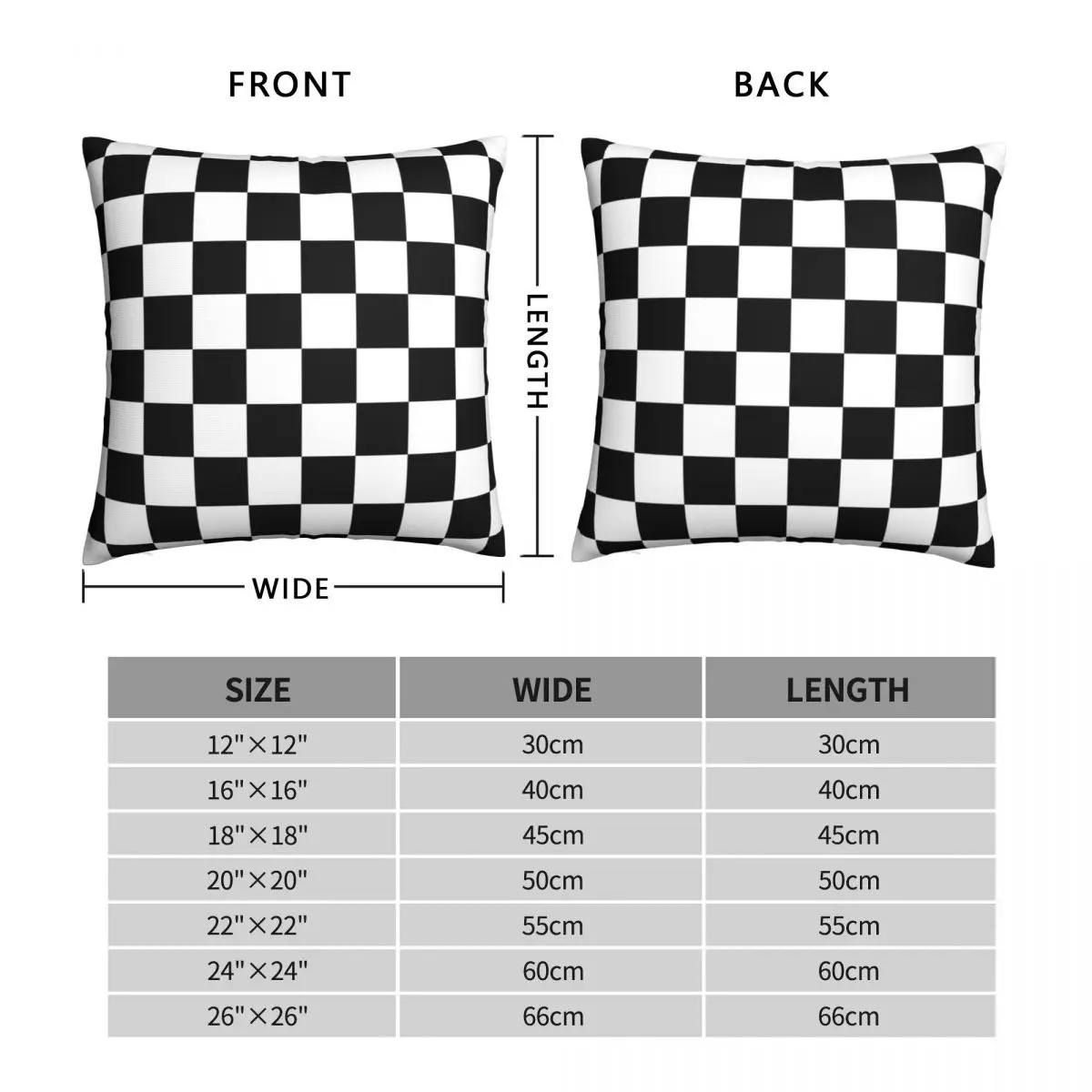 Черно-белая шахматная квадратная наволочка из полиэстера и льна