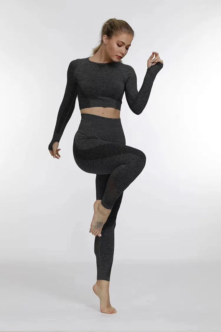 

Women's Yoga Shirt Long Sleeve Solid Color Breathable Sexy Tight Short Top Nylon Seamless Fitness Gym Wear Sportswear Female