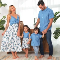 baywell summer family matching outfits mommy and me dresses father and son blue short sleeve tshirt family look