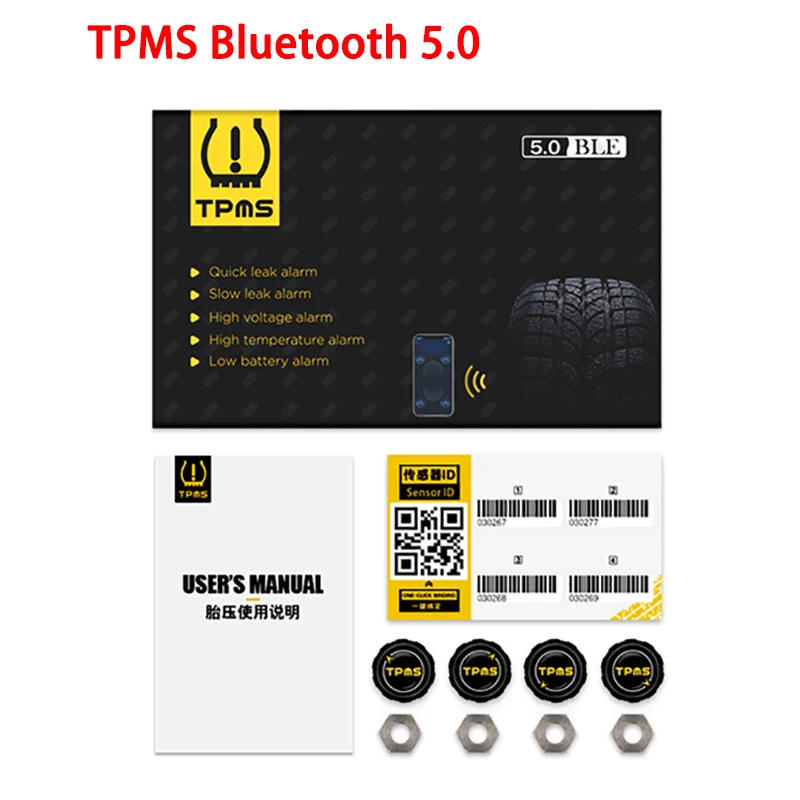 

TPMS Bluetooth 4.0/5.0 universal external tyre pressure sensor support Android & IOS phone Wireless 4 external Sensors With APP