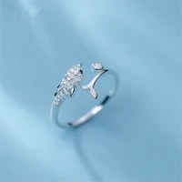yizizai high qulity silver color cute dolphin tail rings for women men couple adjustable opening ring friendship gifts jewelry