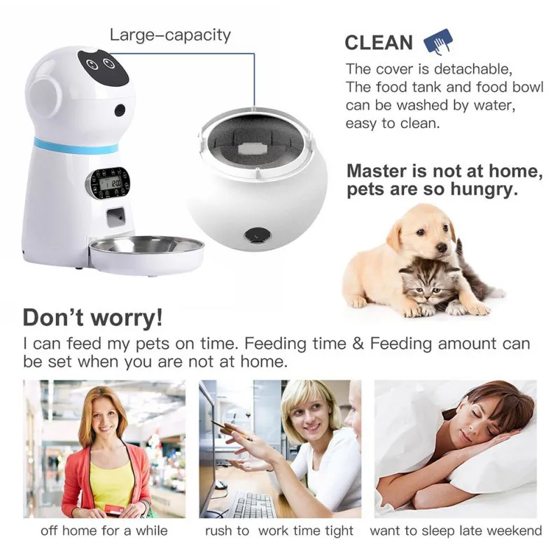 

Pet Feeder Automatic Small Robot Stainless Steel Cat Dog Dry Smart Food Dispenser Quantify Control Timer