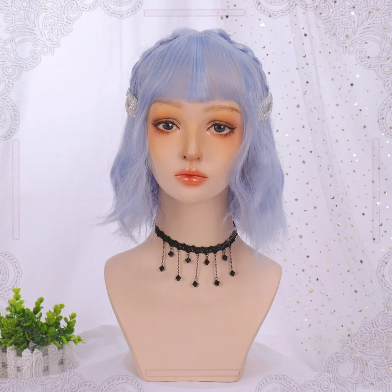 

TALANG Synthetic Short Straight Bob Wig with Bang Heat Resistant blue Lolita Anime Cosplay Wigs for Women Daily Hair
