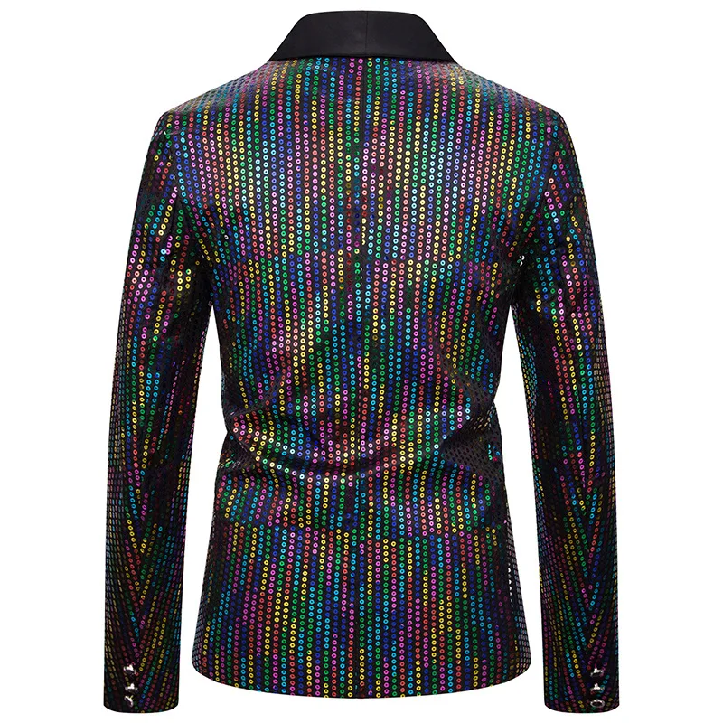 

Fashion Novel Man Multicolor Sequin Nighclub Dj Dance Performance Costumes Slim Fit Single Button Men's Party Dress Blazer Coat