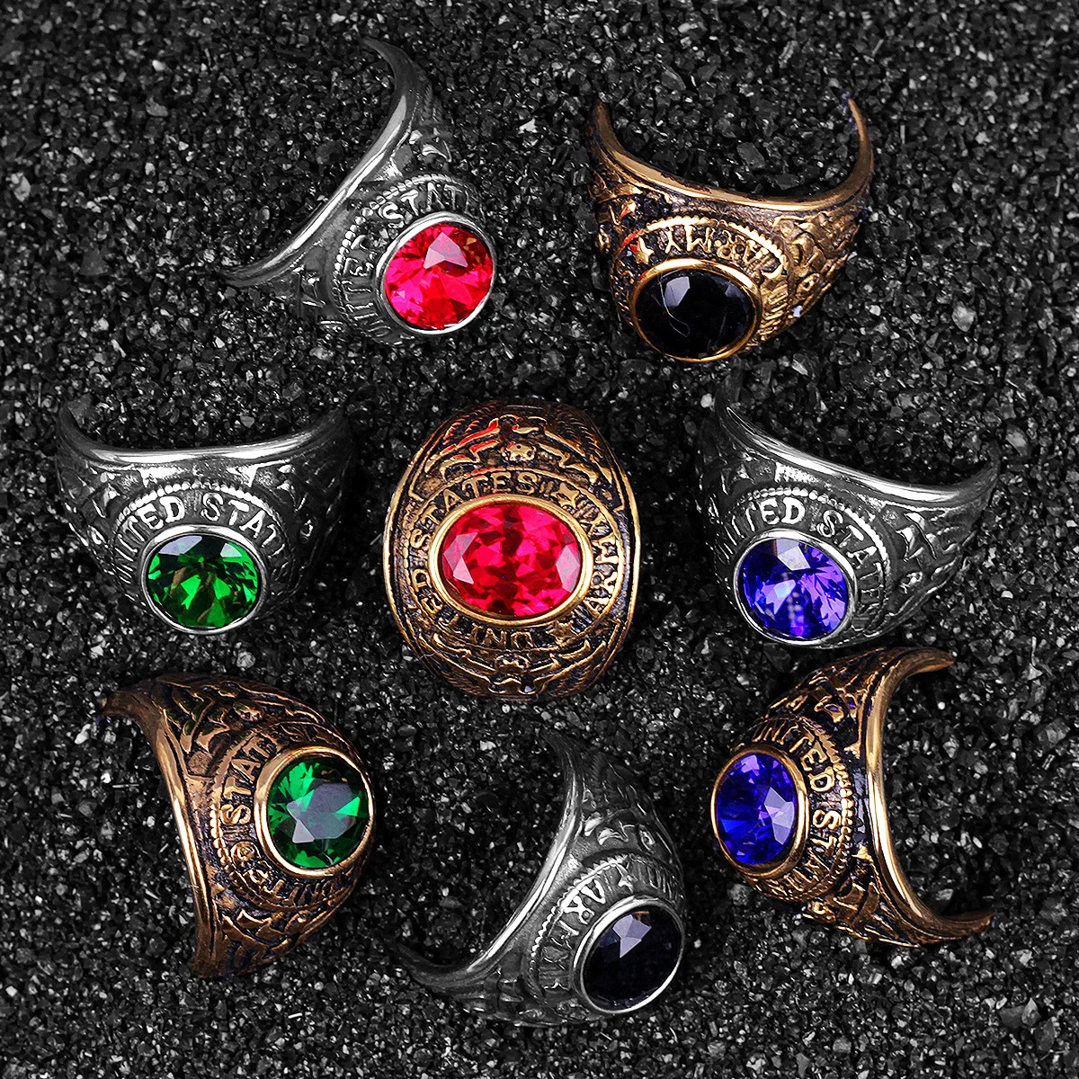 

Stainless Steel Men Rings Rhinestone United States Army Punk Hip Hop for Biker Male Boyfriend Jewelry Creativity Gift Wholesale