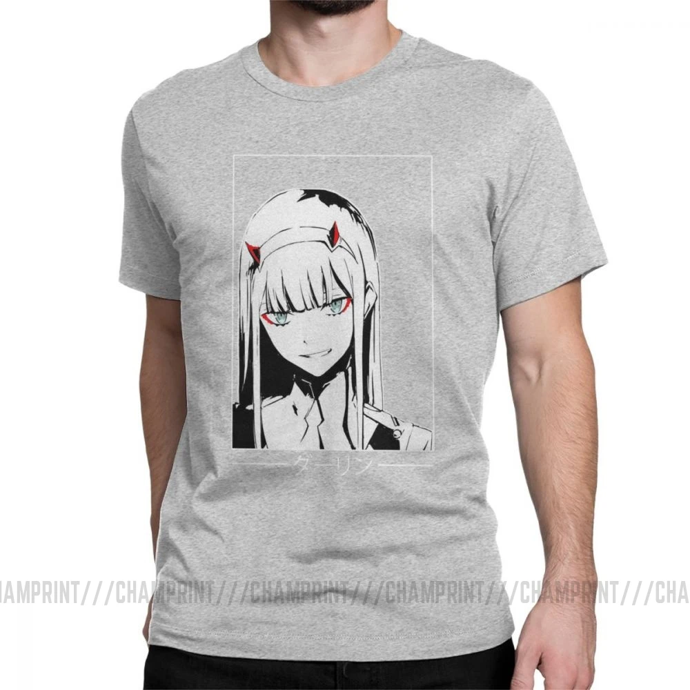 Zero Two Darling In The Franxx White Аниме Манга Футболка мужская большого размера топы хипстерские футболки с круглым вырезом очищенная хлопковая футболка - Цвет: Серый