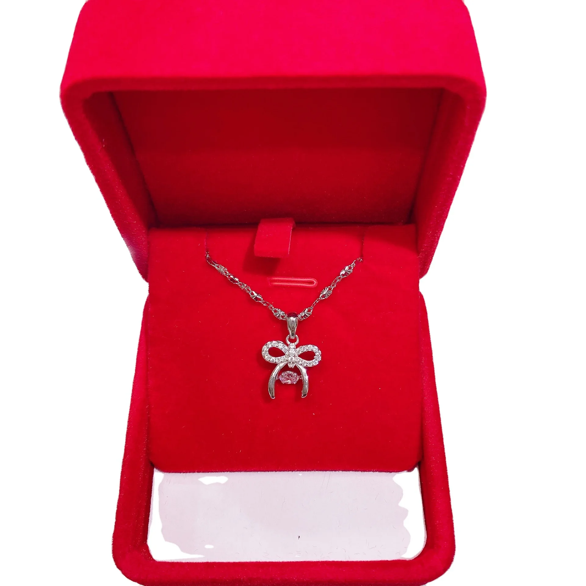 

s925 sterling silver new fashion bowknot pendant trendy beating heart necklace female simple wild clavicle chain