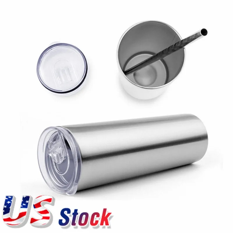 

20oz Sublimation Blank Silver Skinny Tumbler Stainless Steel Insulated Water Bottle Double Wall Vacuum Travel Cup
