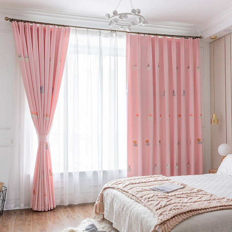 

Chicity Pink Princess Style curtains for girl's room Embroidered Cartoon kids curtain for Bedroom Window Customized