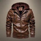 Мужская мотоциклетная куртка из искусственной кожи, теплая приталенная ветровка, Осень-зима кожаная куртка-бомбер