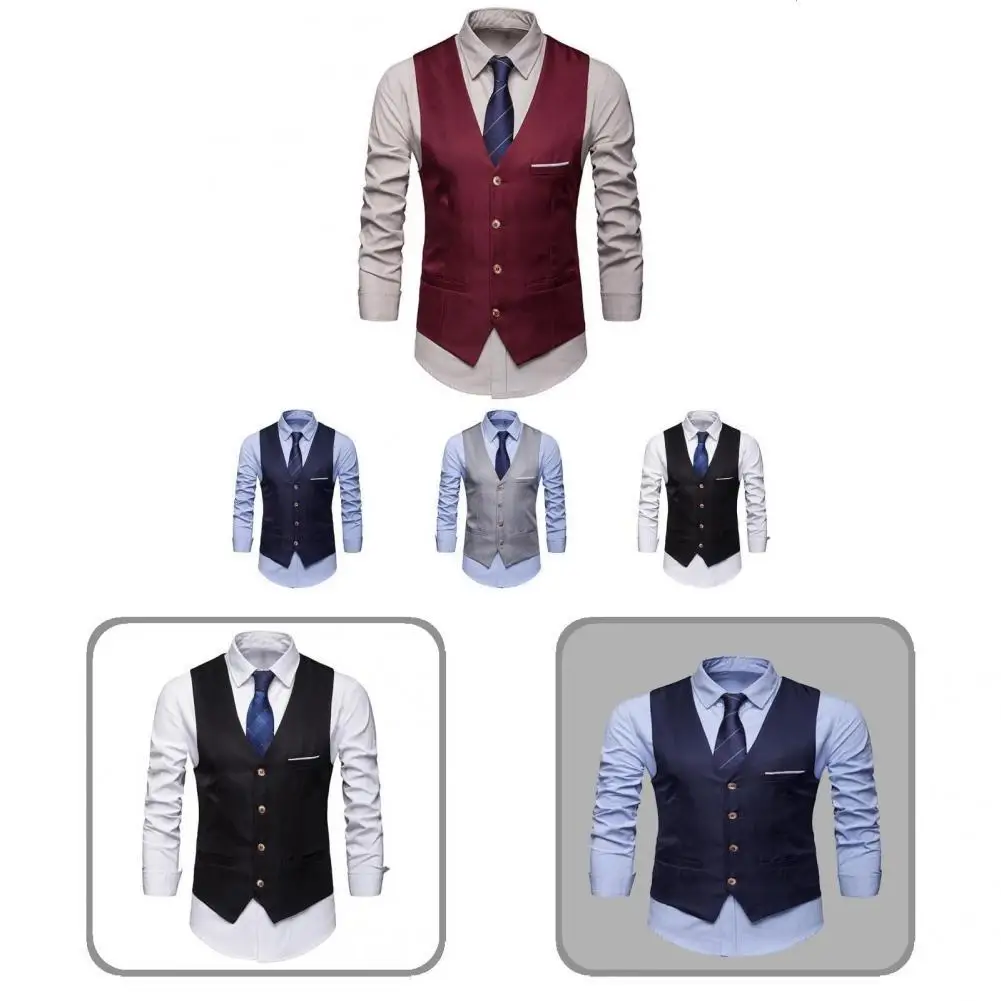 

Casual Waistcoat Stylish Shrink Resistant Buttons Closure Men Suit Business Vest for Dating Suit Vest Suit Waistcoat