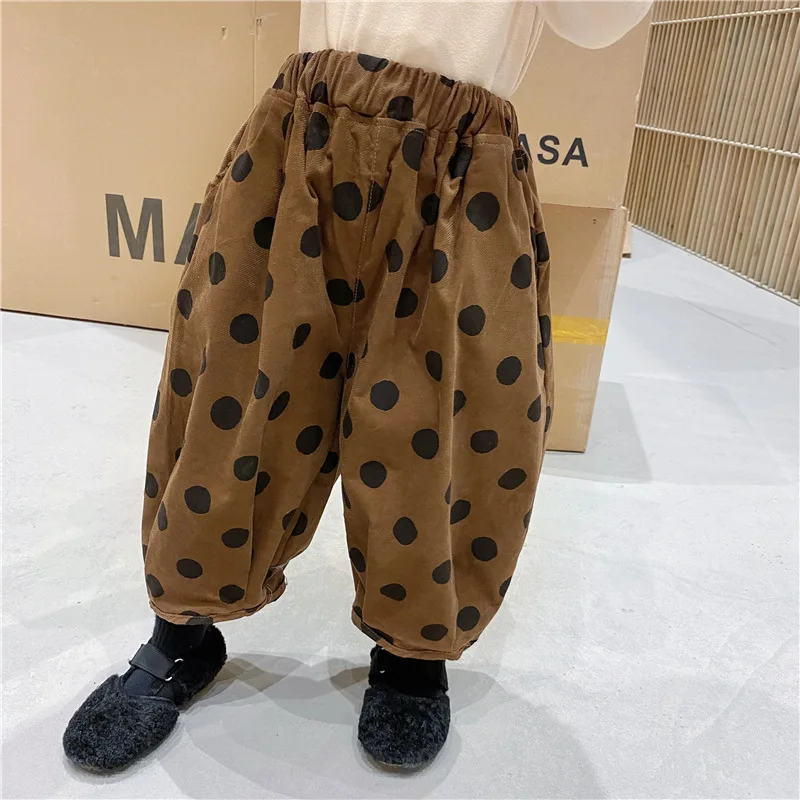 

DFXD Autumn Winter Children Corduroy Harem Pants Casual Loose Polka Dot Long Trousers Baby Clothes Boys Girls Pants For 1-7Yrs
