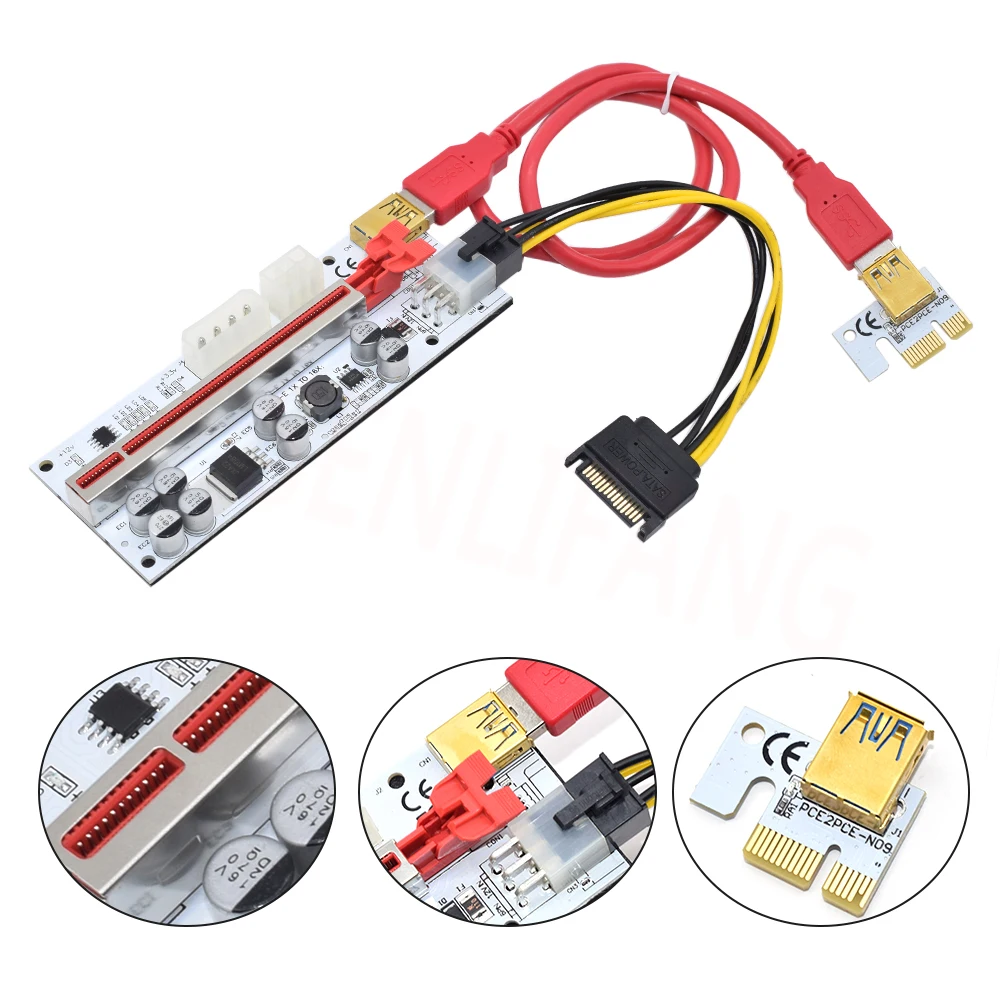 1-10 шт. новейший VER009S USB 3.0 PCI-E Райзер VER009C PLUS VER010-X Express 16x адаптер pcie карта SATA 15pin до 6pin