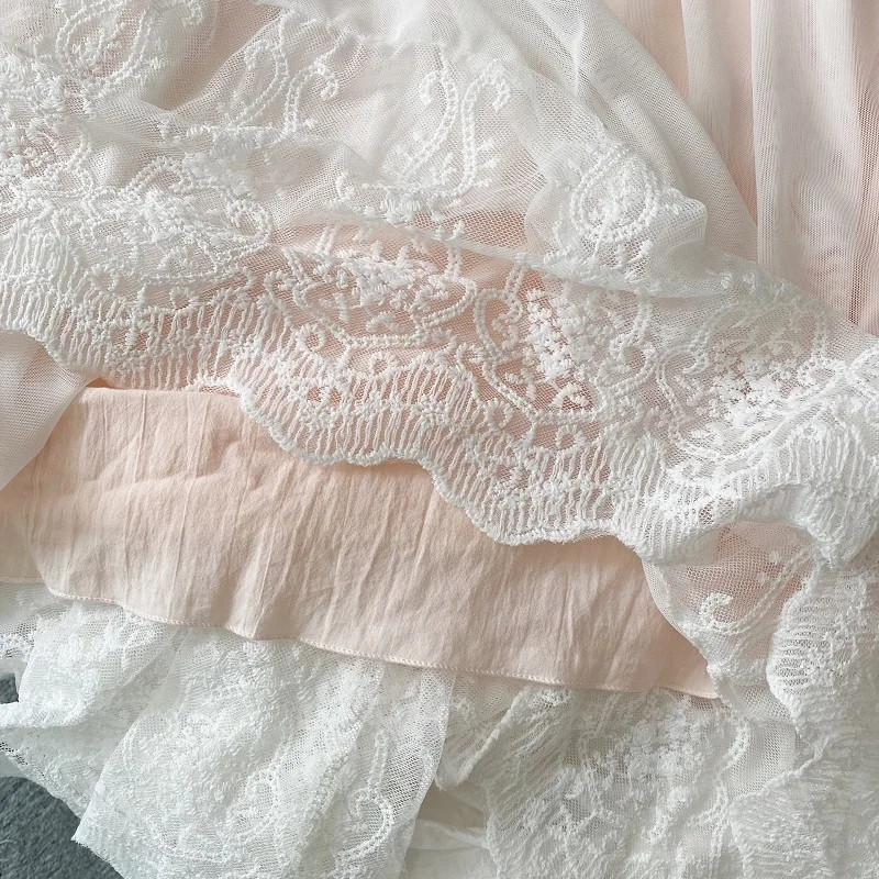 

Delicate Summer Sleeveless White Lace Cotton Women's Nightgowns Vintage Princess Female Loose Long Sleepwear Sexy Night Dress