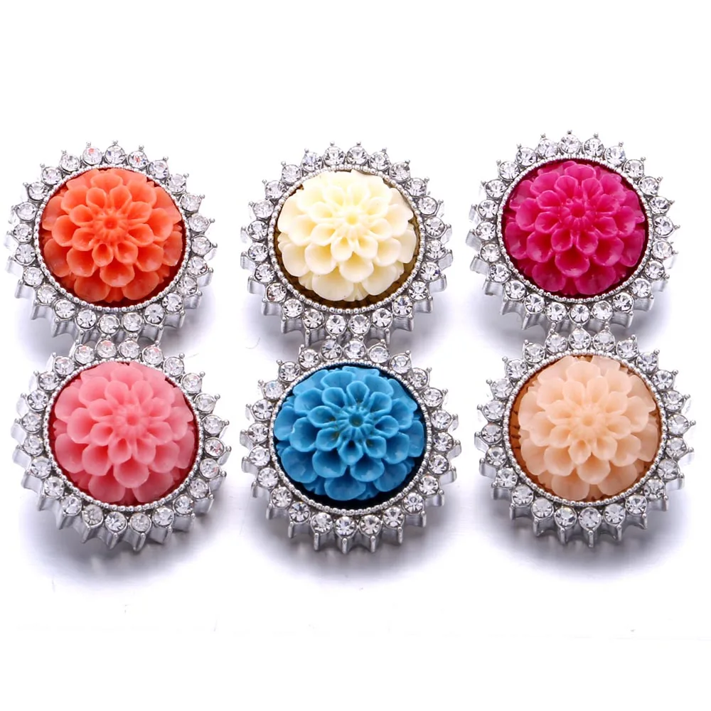 

10pcs/lot New Romantic Snap Jewelry Multicolor Flower Colorful Rhinestone Snap Buttons Fit Silver 18mm DIY Snap Bracelet Bangles