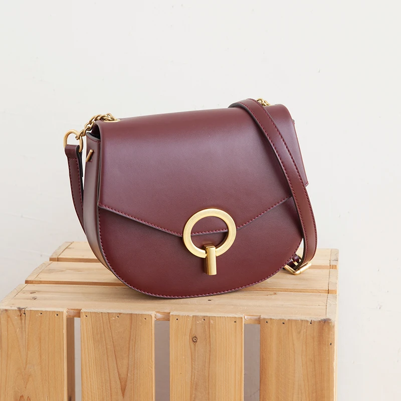 Женская вместительная сумка седло из твердой спилковой кожи в стиле ретро