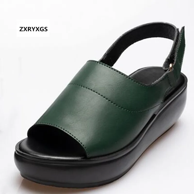 

Летние женские босоножки из 100% натуральной кожи с открытым носком; Новинка 2020 года; Классические босоножки на танкетке; Удобная обувь; Повсе...