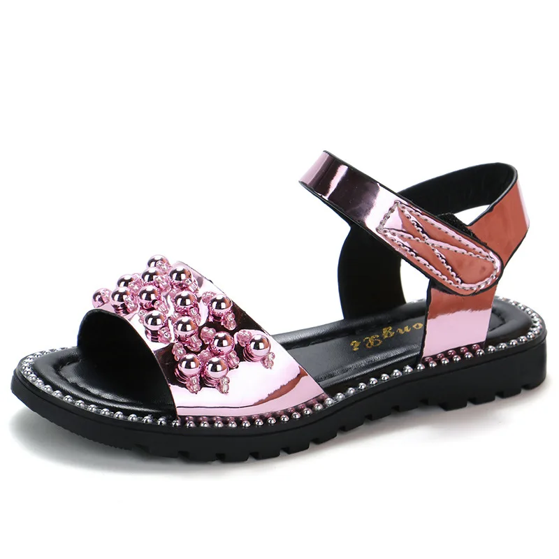 

Kids Girls Sandals 2021 Summer New Children Princess Girl Fashion Rhinestone Shoes Soft Bottom Leather Velcro Sandals