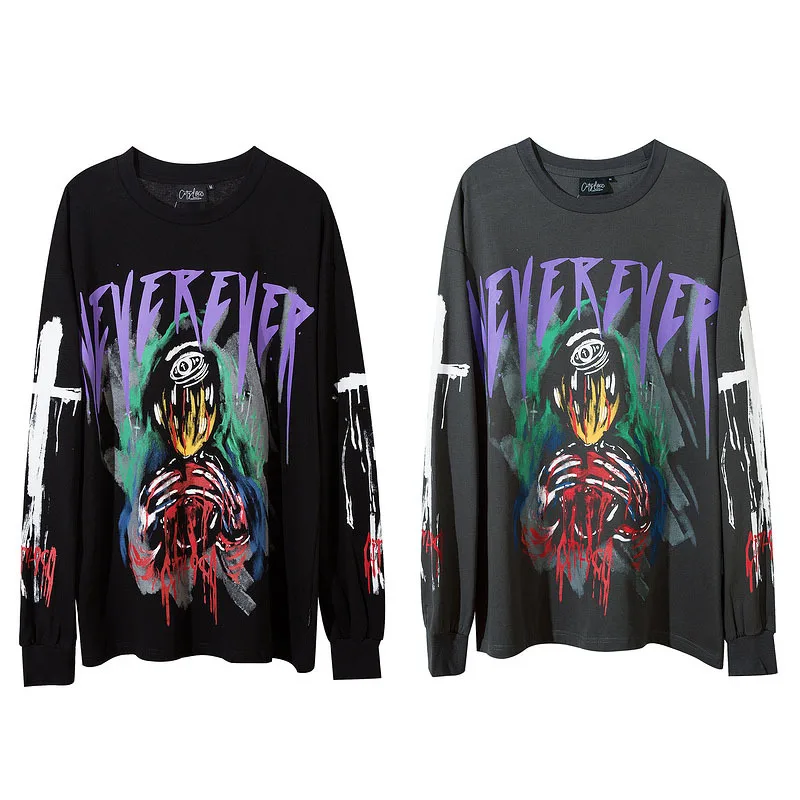 

Hip Hop Streetwear Oversize Long Sleeve T Shirt 2021 Men Graffiti Letter Printed T-Shirt Harajuku Cotton Tshirt Tops Tees WY963