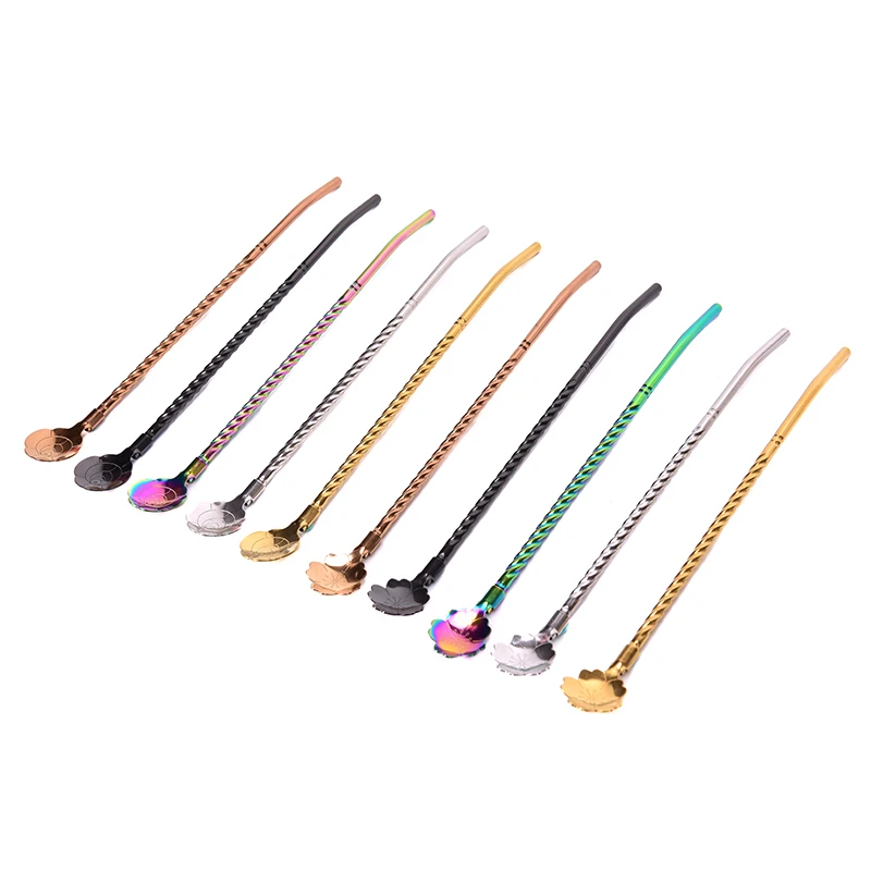 

Stainless Steel Long Twisted Straw Spoon Portable Gold Tea Scoop Reusable Colored Straws Cocktail Coffee Stirring Spoon