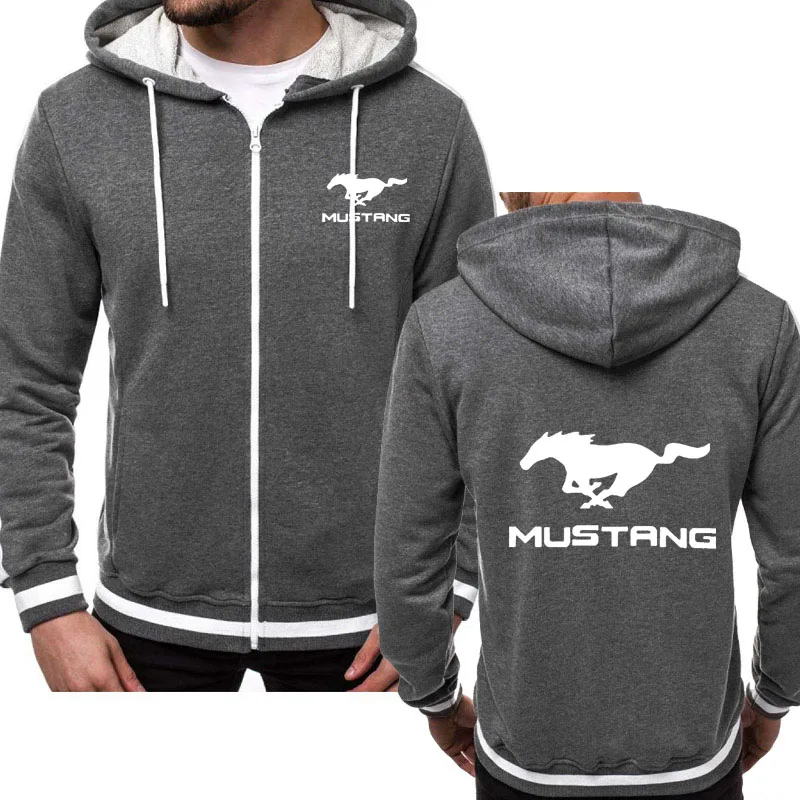 Толстовки для мужчин Mustang автомобиль логотип Толстовка весна осень флисовая хлопковая куртка на молнии модная хип хоп Harajuku мужская одежда - Цвет: Темно-серый