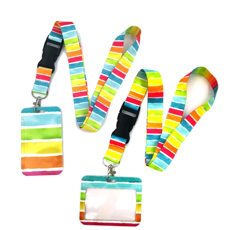 

Light Rainbow Color Anime Lanyard Badge Holder ID Card Lanyards Mobile Phone Rope Key Lanyard Neck Straps Keychain Key Ring