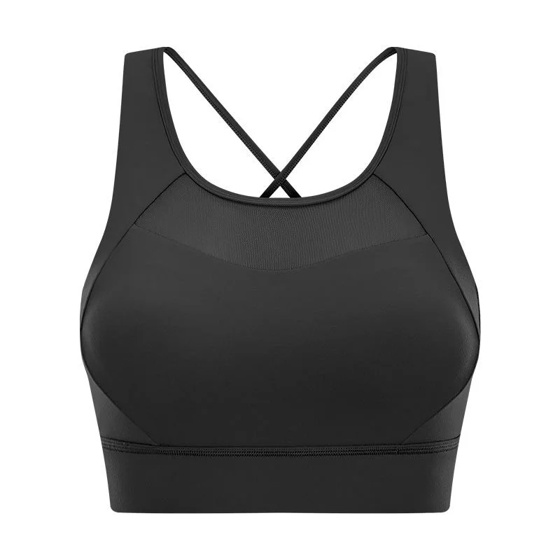

Autumn and winter new back buckle adjustable sports bra cross back gathered shockproof sports underwear women