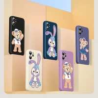 stellalou rabbit duffy bear for apple iphone 13 12 mini 11 pro xs max xr x 8 7 6s se plus liquid silicone soft cover phone case