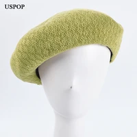 uspop spring summer hats women berets fashion solid color knitted beret korean style breathableberet