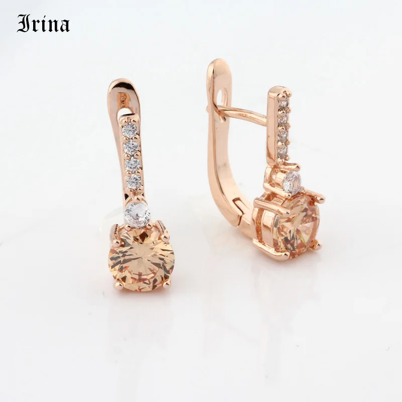 Женские серьги гвоздики Irina 2019 с фианитами цвета розового золота 585