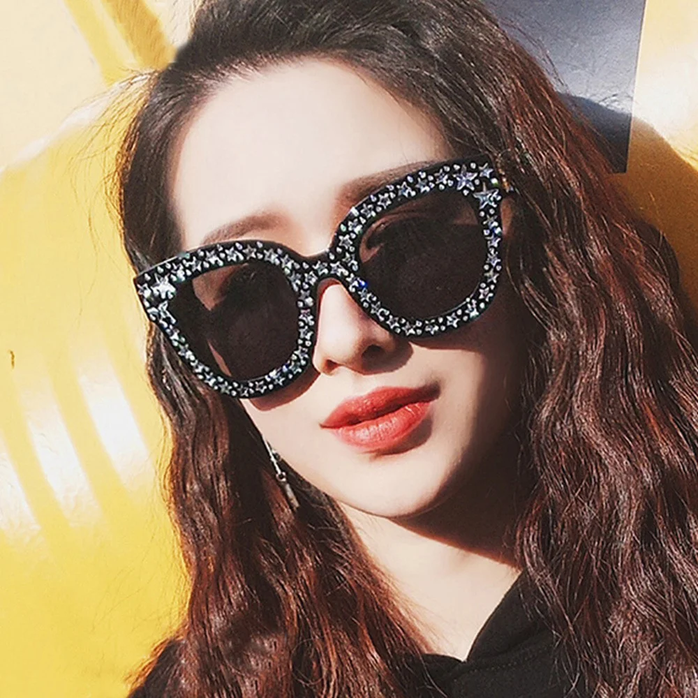 

Full Star Hollow Out Oversized Sun Glasses Women Brand Designer Big Frame Square Sunglasses Vintage Mirror Cat Eye Eyeglasses UV