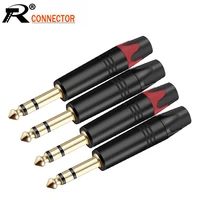 10pcs jack 6 35mm 3polestereo male plug connector aluminum tube brass gold plated 14 inch microphone plug audio cable connector