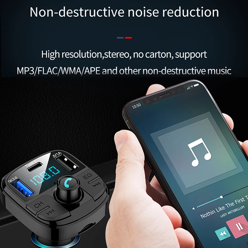 Bluetooth 5.0 Fm Transmitter Car Kit QC3.0 Double USB Charger With LED Lattice Screen EQ Mode MP3 Modulator NEW | Автомобили и