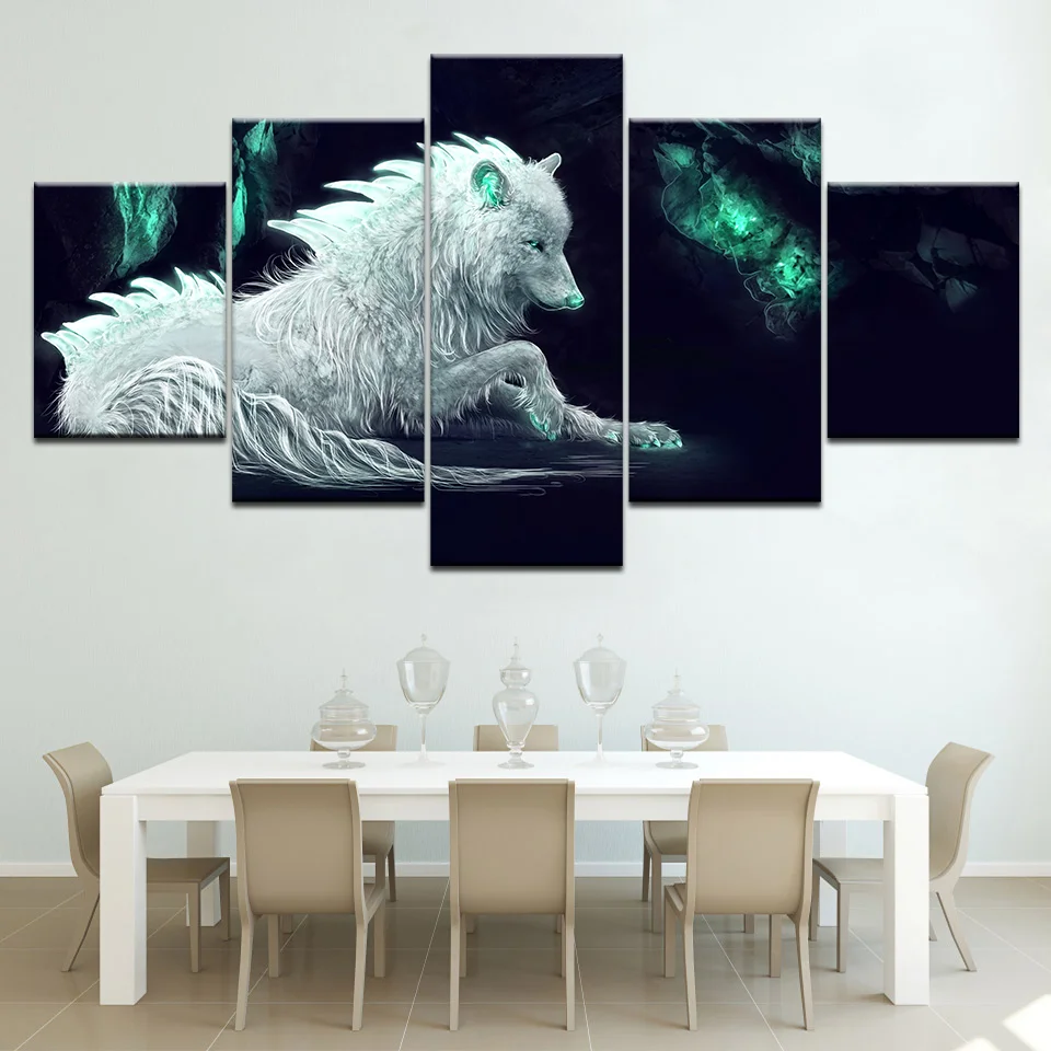 Wall Art Холст Картина 5 шт. животных Постер &quotВолк&quot от представленного на