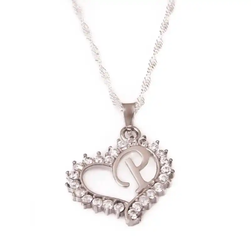 

Silverlina Silver P Letter Heart Women Necklace