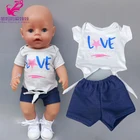 Кукольная футболка 43 см с короткими джинсовыми брюками для новорожденных, Одежда для кукол 18 дюймов, куртка для кукол в американском стиле