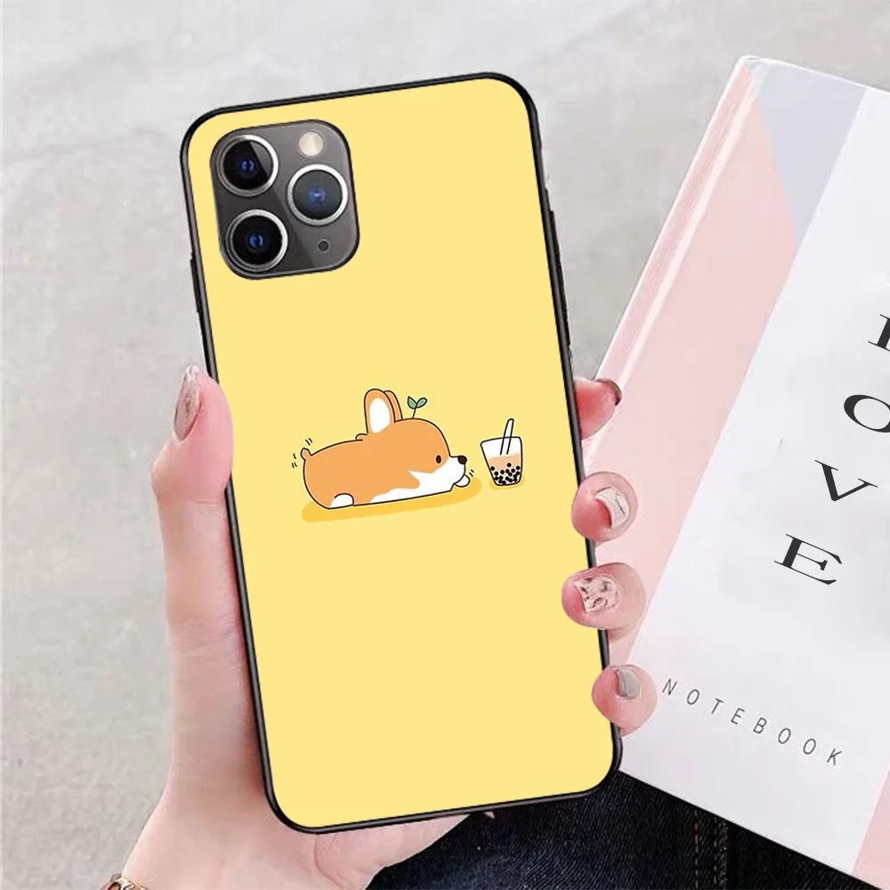 Чехол для iPhone Corgi and Bubble Tea Soft TPU Border Apple | Мобильные телефоны и аксессуары