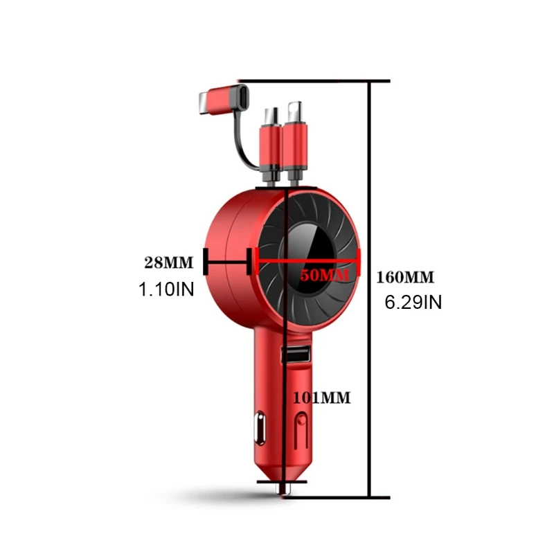 

3 in 1 Car Charger USB Fast Charging Data Cable Telescopic USB Charger for Phones Cameras Tablets