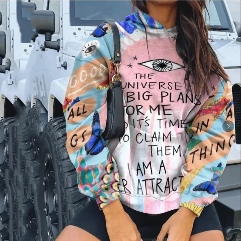 

Graffiti Eyes Letters Printing Hoodies Sweatshirt Women Loose Casual Brand Fashion Streetwear Long Sleeve Winter Basic Tops Girl