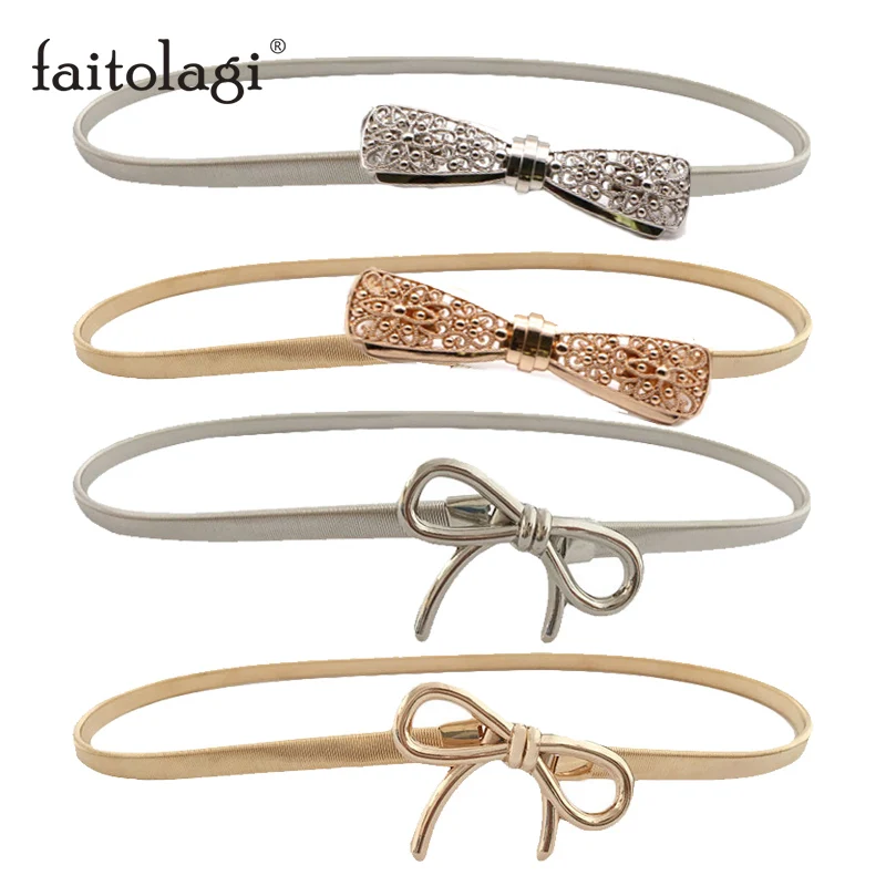 Ремень Эластичный Женский с металлической цепочкой и бантом золотистый |