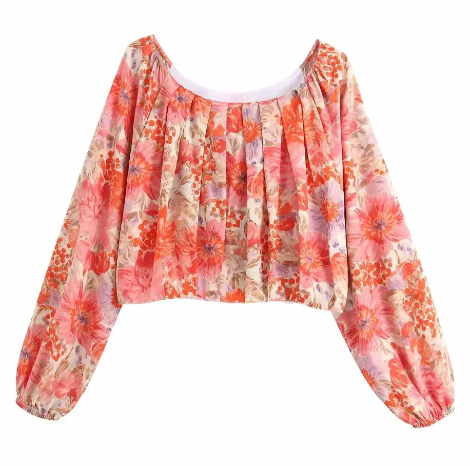 

women stylish floral print three quarter sleeve short style blouses shirts colorful female chic tops blusas