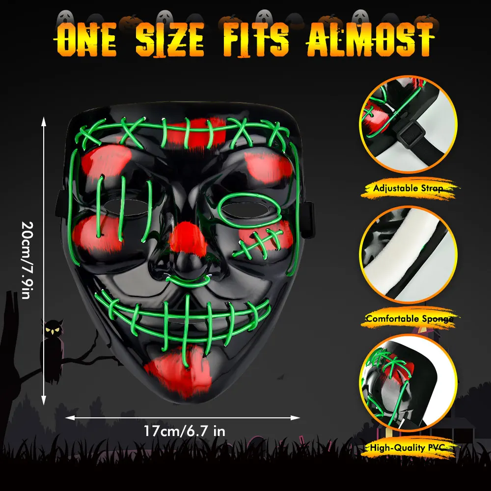 Хэллоуин СВЕТОДИОДНЫЙ маска Glow ужас рейв светильник до для фестиваля Косплэй