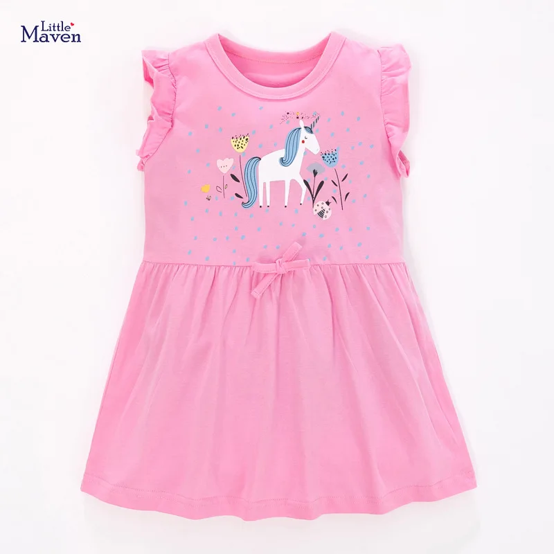 

Summer Baby Girls wholesale bulk Clothes 2021 New Toddler Cotton Unicorn Print Causal Pink Animal Dresses for Kids 2-7 Years