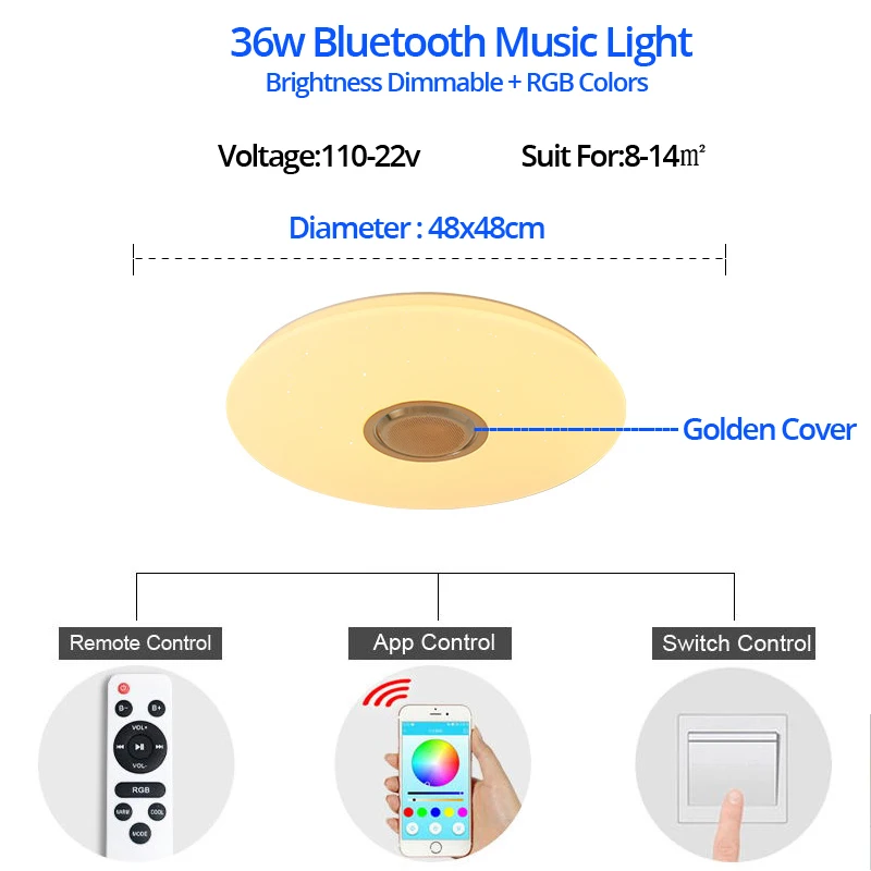 RGB 36w Музыкальный светодиодный потолочный светильник s RGB с приложением и пультом дистанционного управления, потолочный светильник для спальни 25 Вт 36 Вт 52 Вт, светильник для гостиной, lampara de techo - Цвет корпуса: RGB 36w
