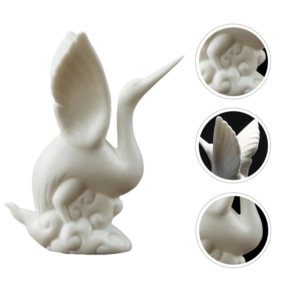 

1Pc Desktop Ceramic Ornament Creative White Crane Statue Craft Home Decor
