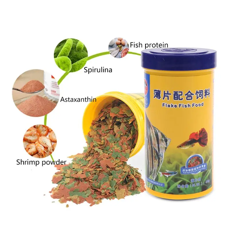 

Ornamental Fish Food Goldfish Guppies Small Medium Tropical Fishes Flakes Feed