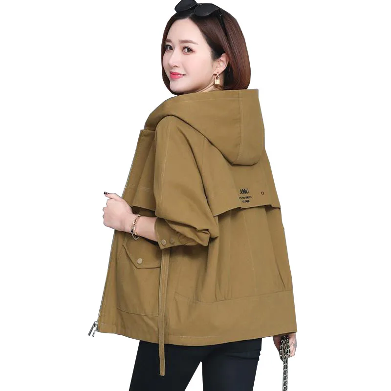 

Spring Autumn Women's Coat Hooded Jacket Long Sleeve Basic Jackets Ladies Casual Windbreaker Outerwear Plus Size Loose Tops 1088